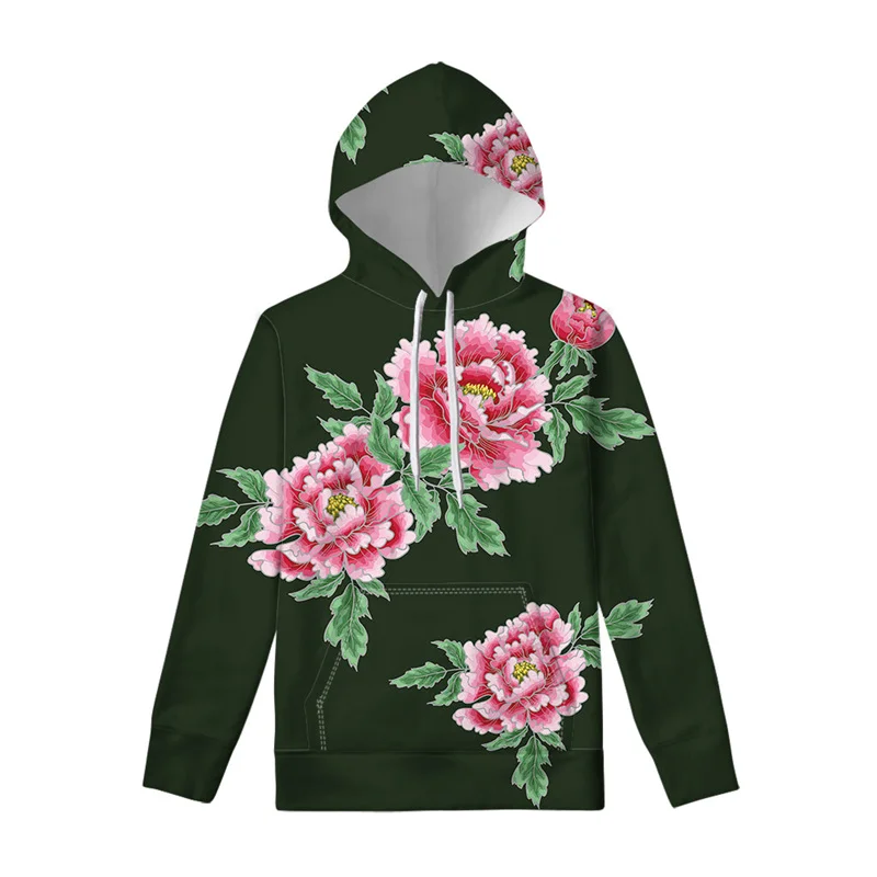 Fashion Peony Rose 3D Printed Flower Hoodie Men Women Harajuku Floral Pattern Pullover Swearshirt Spring Autumn Casual Hoodies