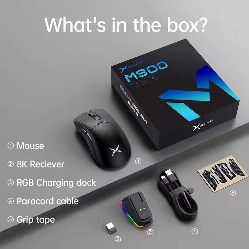 Delux M900PRO Wireless Gaming Mouse Ergonomic 8K Polling Rate PAW3395 63g Magnetic RGB Charging Dock for Right Big Hand PC Gamer - Image 6