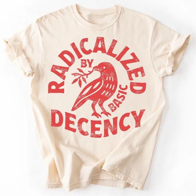 Men's Vintage T Shirt Funny Radicalized by Basic Decency Meme T Sthirt Women Streetwear Cotton Oversized Tee Unisex Short Sleeve