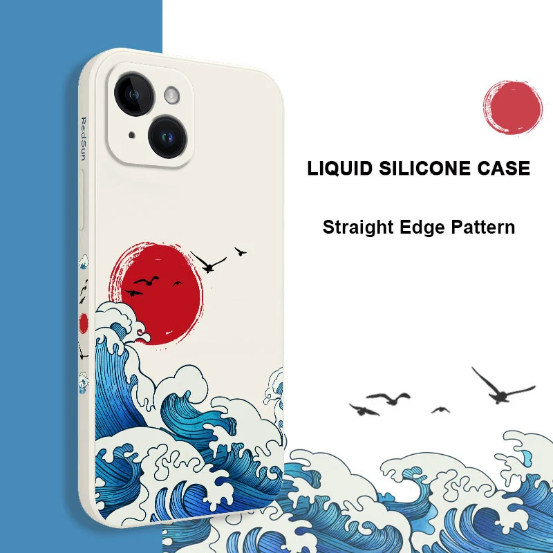 Waves Splashing Phone Case For iPhone 15 14 13 12 11 Plus Pro Max Mini X XR XS SE2020 8 7 6 6S Plus Liquid Silicone Cover