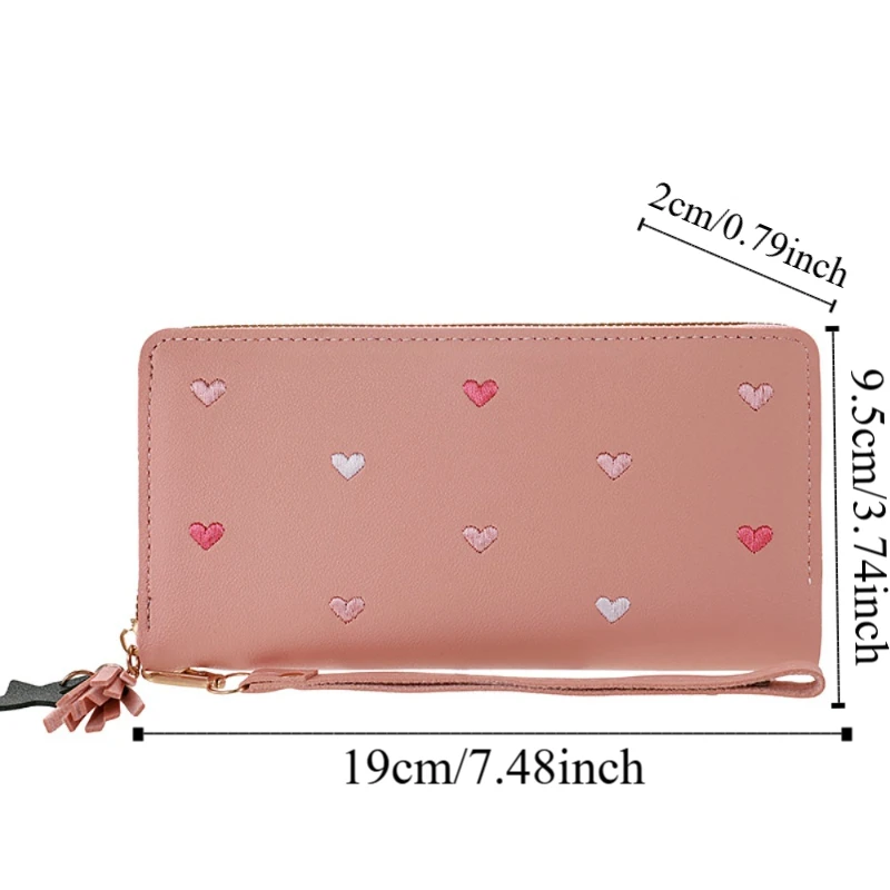 Simples coreano feminino carteira longa borla amor coração grande capacidade carteira dobrável multi-cartões titular saco de embreagem meninas