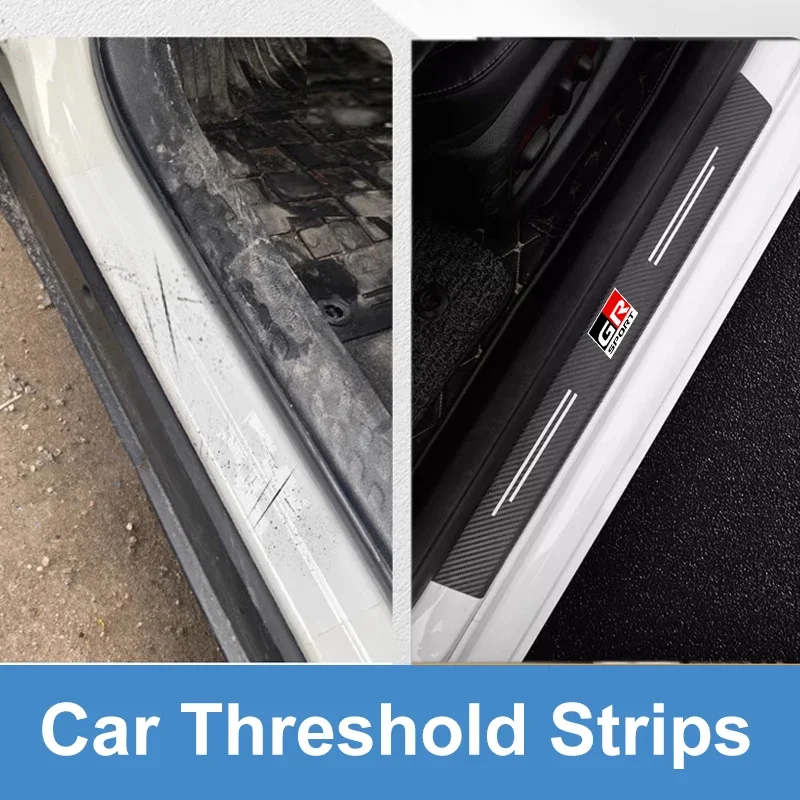 Carbon Fiber Car Door Threshold Scuff Plate Film Stickers for GR Sport Camry Corolla Yaris Hilux Aqua Accessories For Toyota