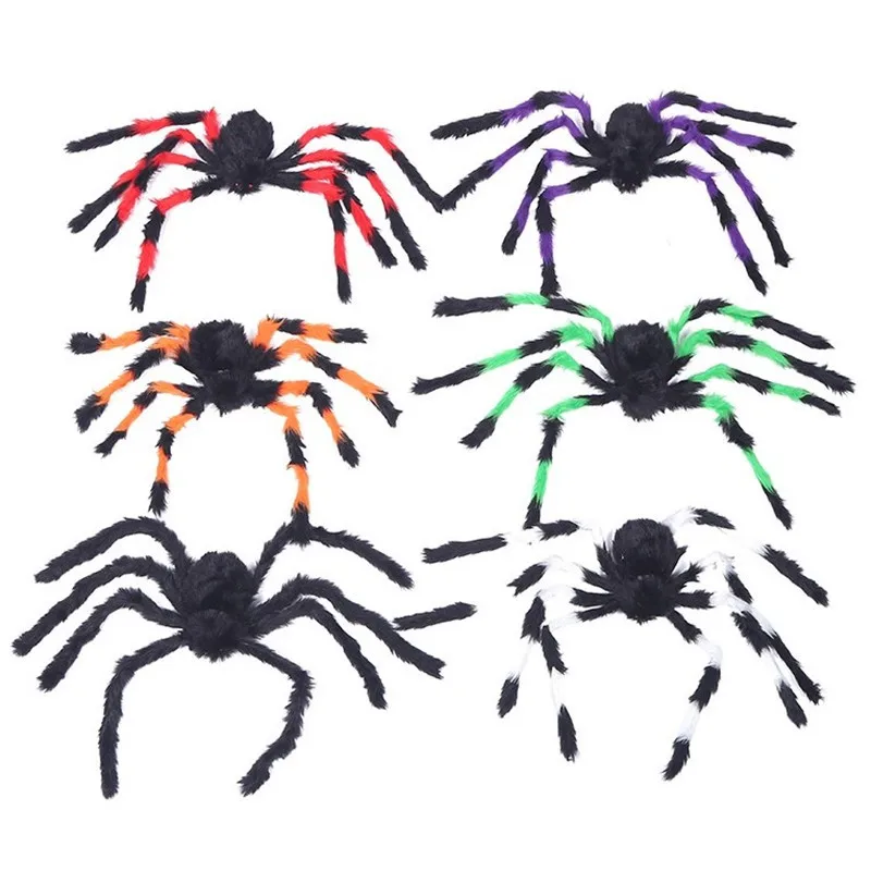 Zwarte kleurrijke Spider Halloween-decoratie, gigantisch decor voor binnen en buiten, spookt 30 cm, 50 cm, 75 cm, 125 cm, 150 cm, 200 cm, 1 stuk