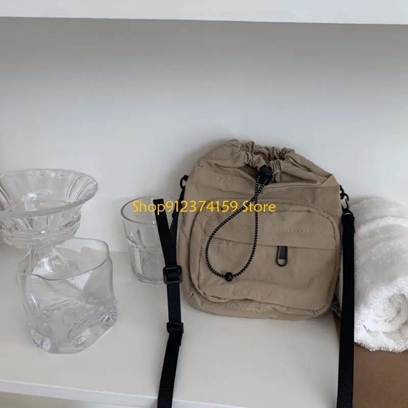 

G5AE Fashion Casual Drawstring Ruched Bags Mini Nylon Shoulder Bag Lady Purse Crossbody Bags for Women Girl Versatile Bag