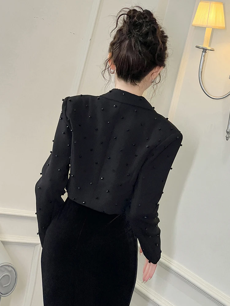 Fashion Chic Women's Blazer Office Lady Bright Black Long Sleeve Short Casual Party Coat Ladies Outerwear Stylish Cropped Tops