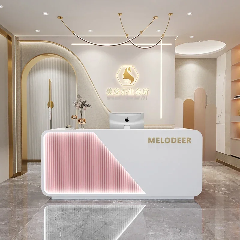 Beauty Institute Counter Hairdressing Armable Desk Led Cash Modern Reception Supermarket Table Grocery Store Bureau Furniture