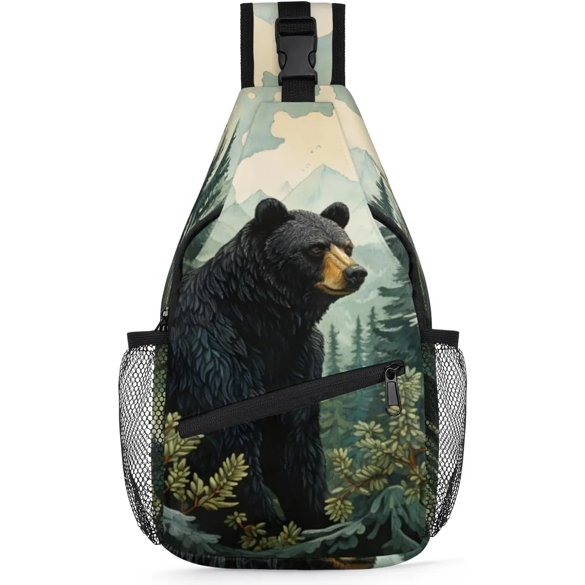 

TropicalLife Black Bear Forest Animals Sling Backpack Women Men Crossbody Sling Bag Small Shoulder Chest Bag