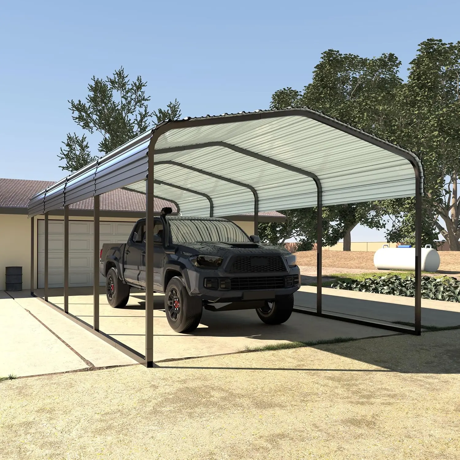 12' x 20' Carport Upgraded Galvanized Steel Carport Garage Outdoor Car Port Car Shelter Carport Canopy for SUV Truck Boat Grey