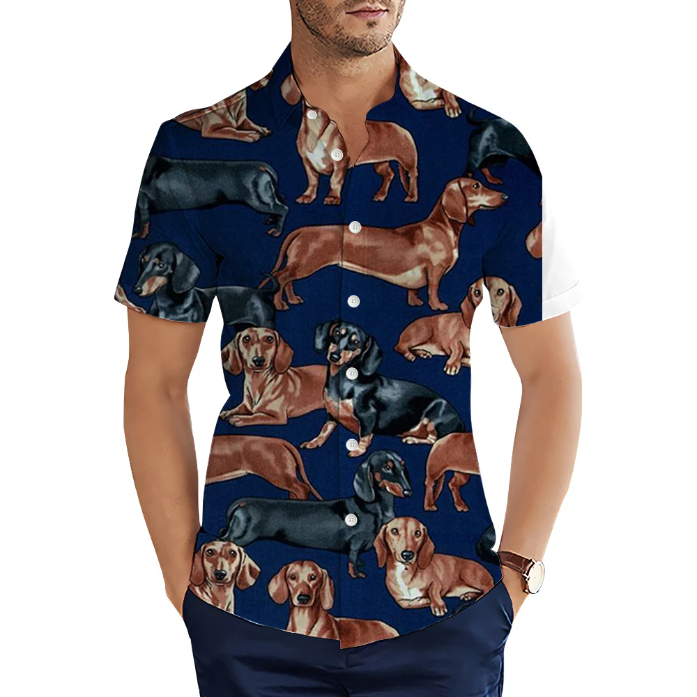 Hx animais camisas masculinas engraçado bonito dachshund coração 3d impresso camisas casuais verão manga curta topos homem roupas