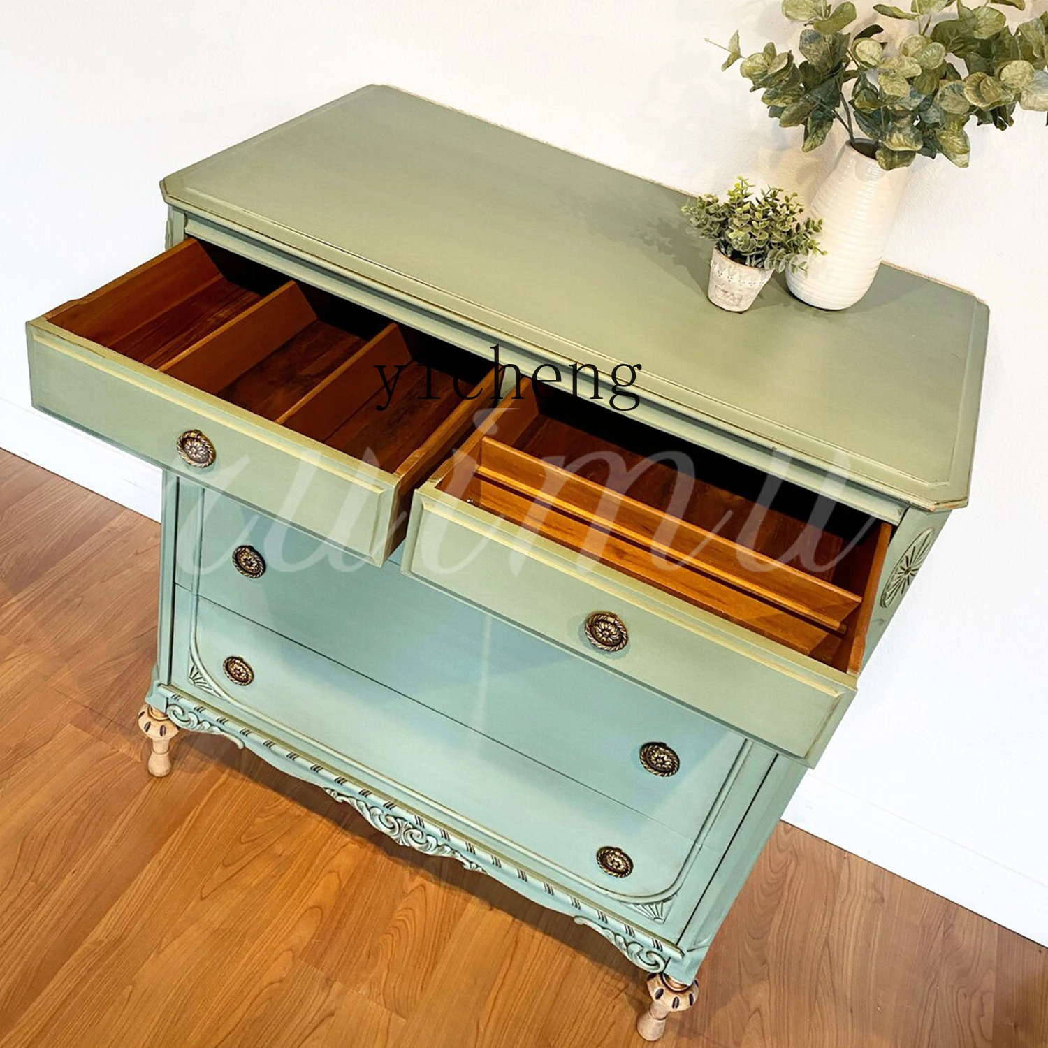 

ZYA Country Solid Wood Bedroom Bedside Storage Cabinet Vintage Home Clothing Storage Cabinet