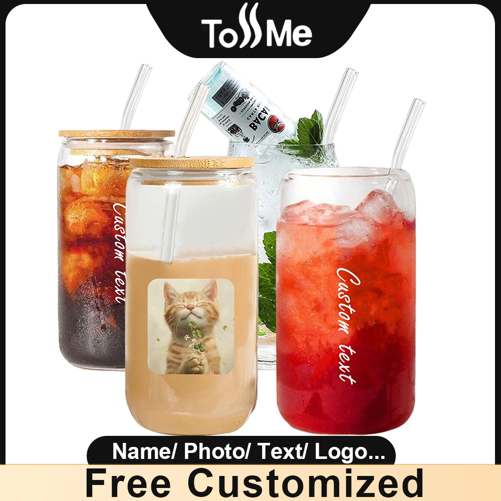 

1/2/4Pcs 500ml Glass Cup With Lid and Straw Iced Coffee Glasses Beverage Juice Cups for Cocktail Whiskey Free Customize Gift Set