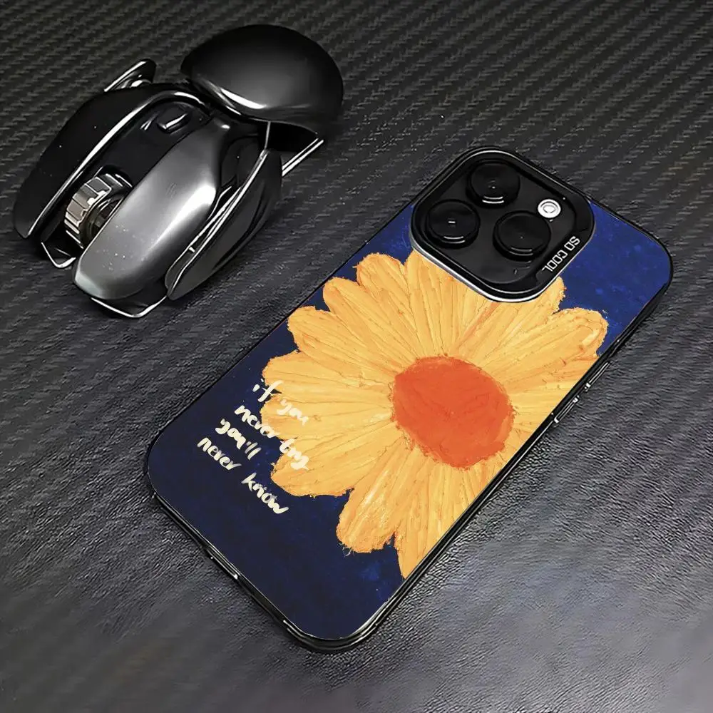 حافظة هاتف على شكل زهرة زيتية صفراء مناسبة لهاتف آيفون 17 16 15 14 13 12 11 Pro/Max/Plus غطاء خلفي مضاد للسقوط ومقاوم للصدمات