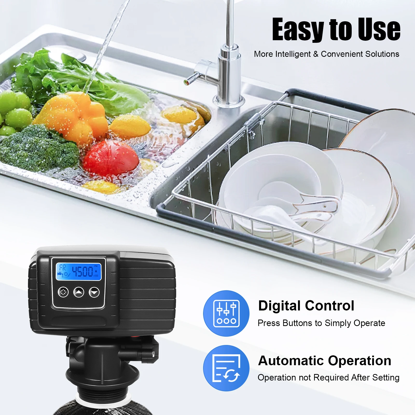 Cabezal de control del filtro de agua Tipo digital automático, 0 ° -40 ° C Temperatura de trabajo con kit completo de accesorios de instalación para purificador de agua