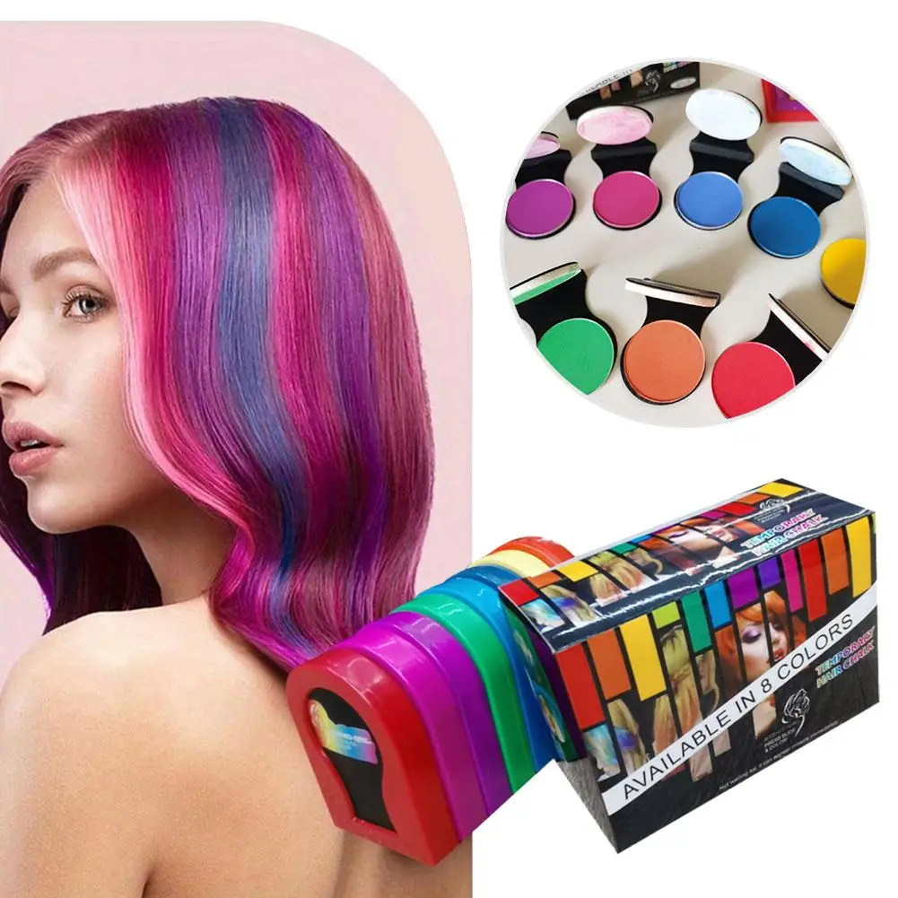 Giz de cabelo temporário, 8 cores, meninas, crianças, adultos, lavável, maquiagem, eventos esportivos, dia das bruxas, natal, aniversário, cosplay