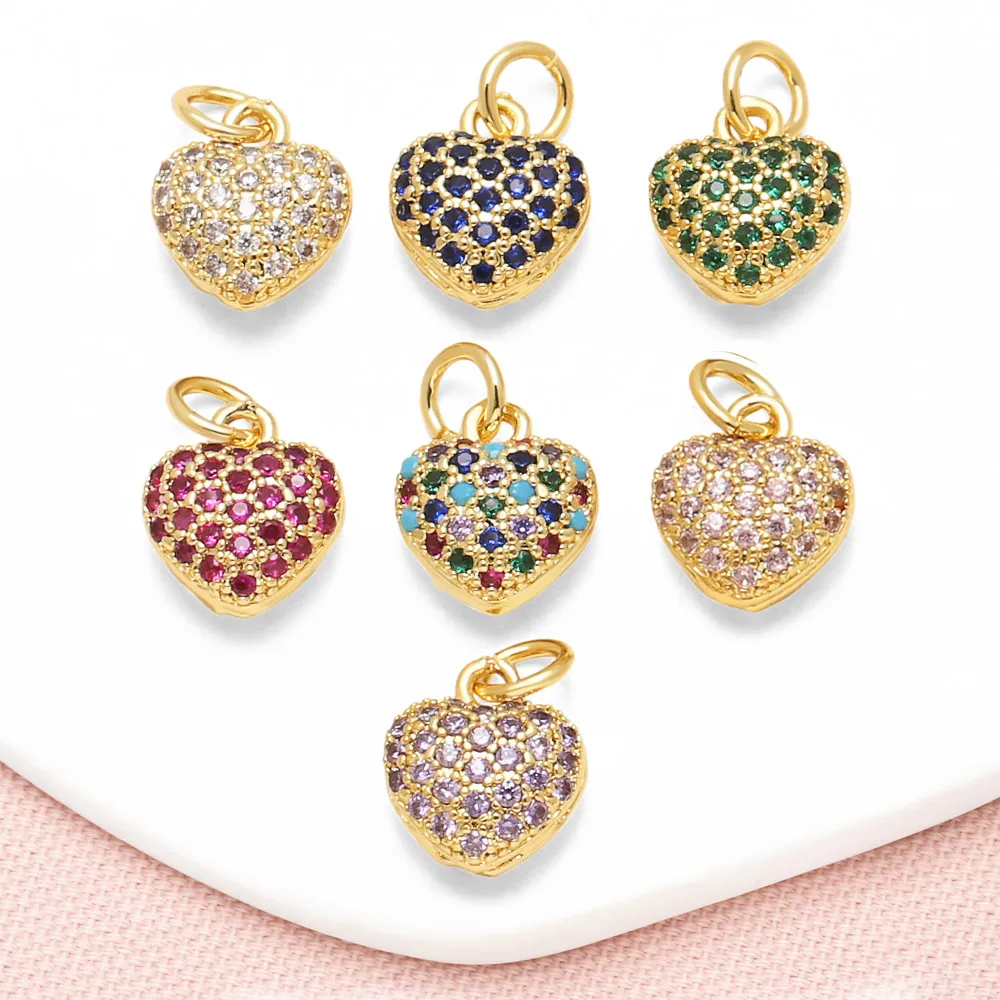 OCESRIO Multicolor Crystal Small Heart Charms for Bracelet Copper Keychain Purse Charm Jewelry Making Supplies chma502