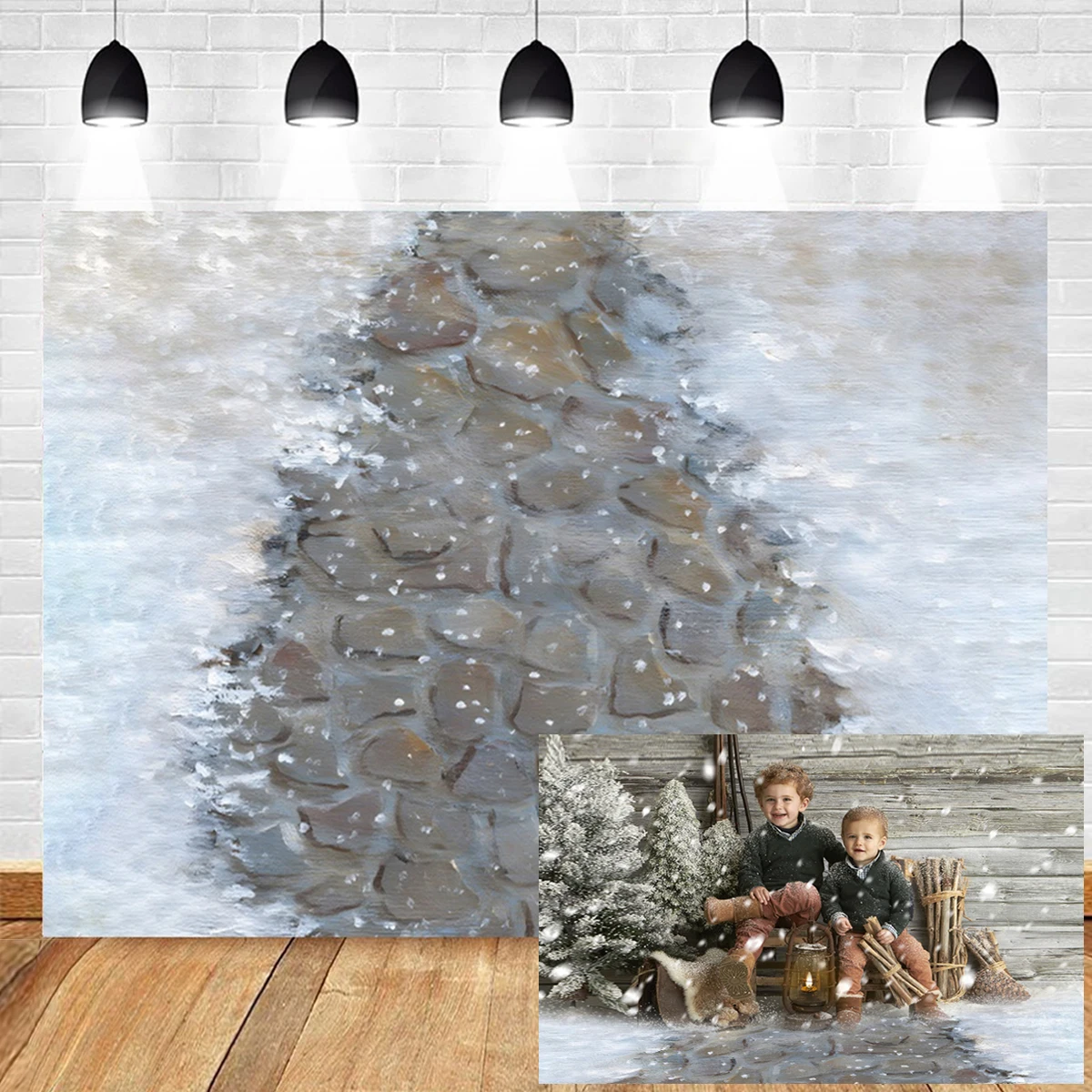 Christmas Winter Snow Stone Floor Photography Background Kids Family Portrait Decor Christmas Decor Backdrop Photobooth Props