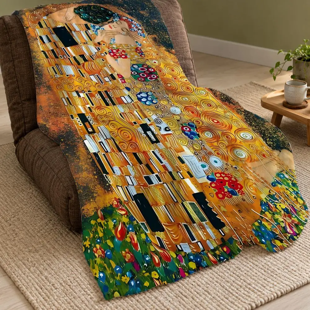 Symbolist Painter Gustav Klimt Throw Double Sided Flannel Throw Blanket Soft Warm Washable Home Decor