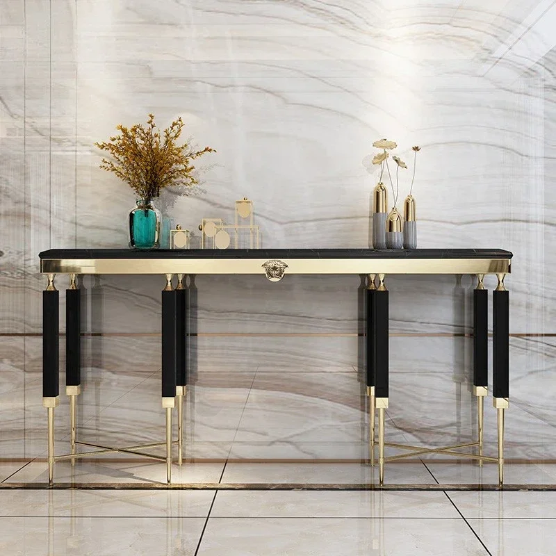 

Marble entrance foyer table, Hong Kong style, light luxury foyer, foyer, simple stainless steel decorative cabinet, postmodern f