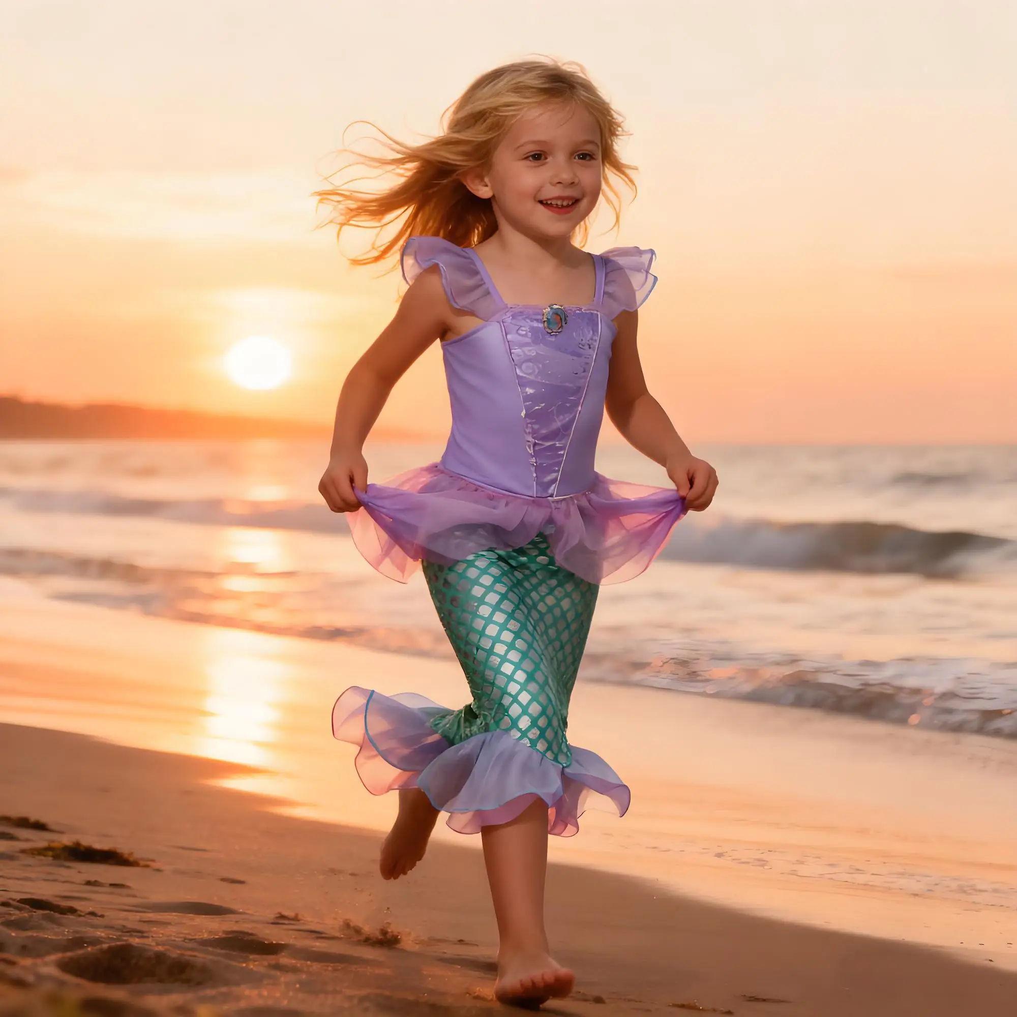 

Summer Mermaid Birthday Party Dress Girl Cute Costume Carnival Anime Cosplay Outfits 2-10 Yrs Kids Fantasy Disguise Prom Gown