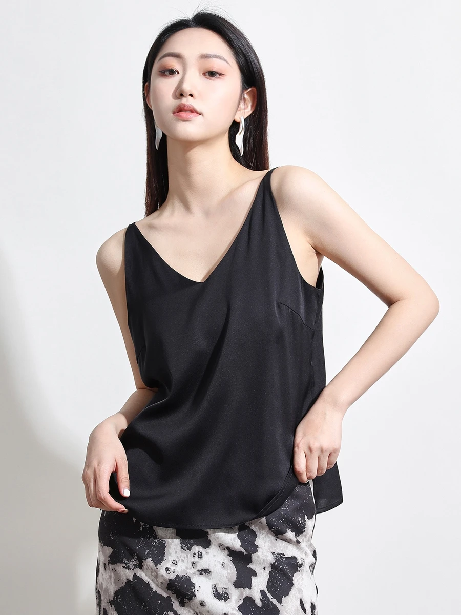 

Шелковый топ-майка с V-образным вырезом и бретелями, однотонный, летний, модный, уличный стиль, облегающий, женский, от Jumland 2023