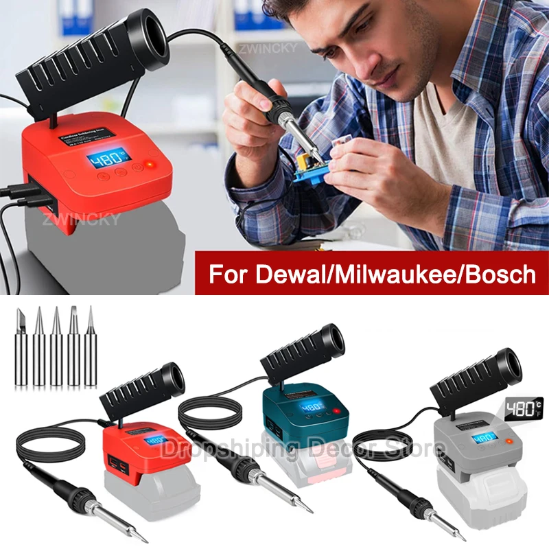 

Cordless Soldering Iron With USB Type-C Port For Dewal/Milwaukee/Bosch 18V Li-ion Battery, DIY PCB Circuit Board Repair Tools