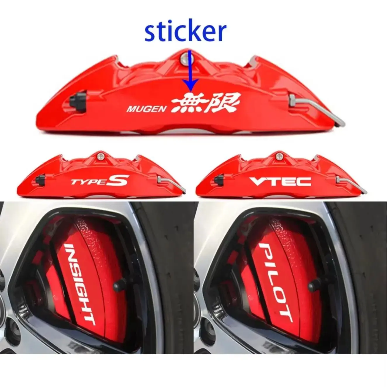 

SET OF 4pcs Car Brake Caliper Sticker Decal For Honda Fit Mugen Insight Type S CR-V VTEC DOHC Modulo Vezel Pilot Heat Resistance