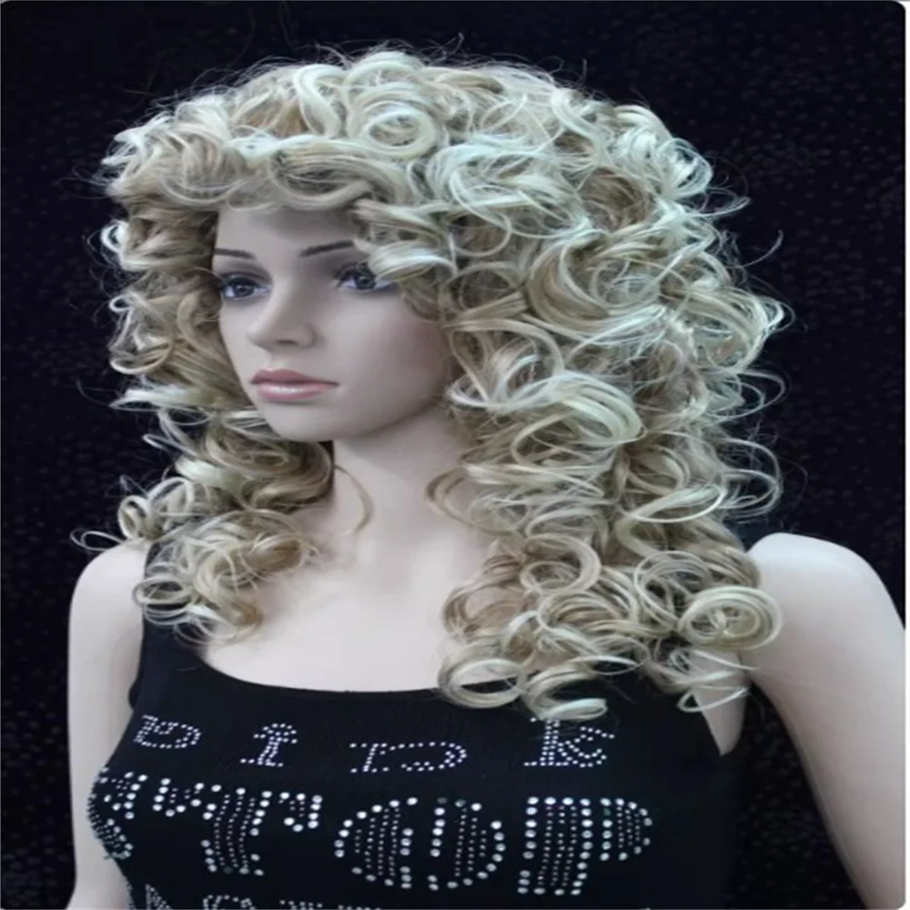 Cosplay wig in 3 colors, with a long curly wig in the middle, European and American wig