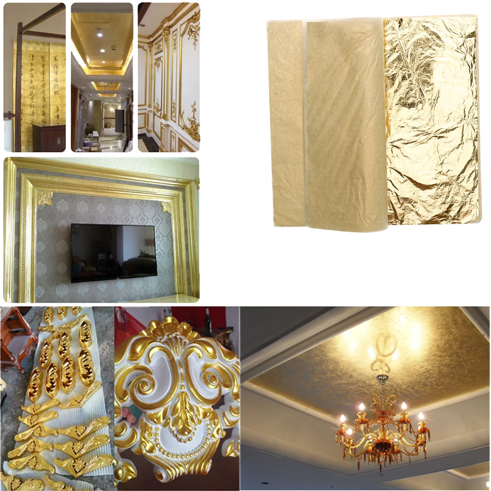 100 Sheets Gold Leaf Fake Golden Foil Paper Furniture Supplies Imitation Flakes