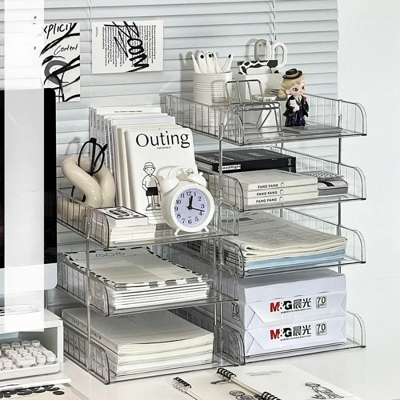 Desktop File Storage Rack Transparent Acrylic Simple Portable Office Desk A4 Paper Organizing Box Bookshelf Modern Accessory