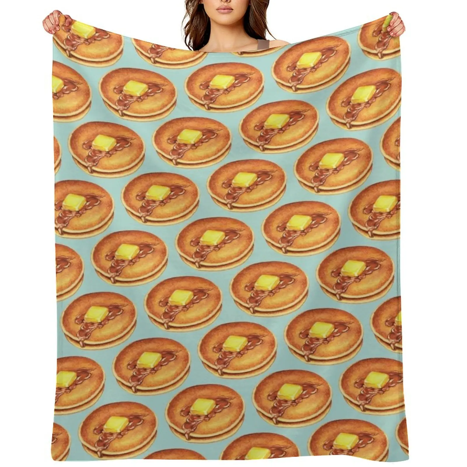

Pancakes Pattern - Blue Throw Blanket Tourist Blankets For Bed Heavy cosplay anime Blankets