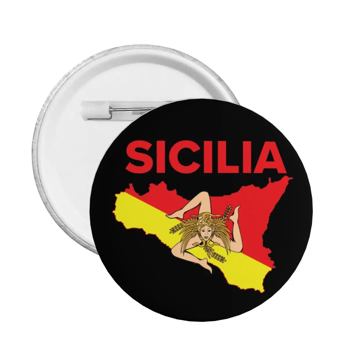 Map Of Sicily Trinacria Pin Back Buttons for Backpack Customizable Sicilian Pride Badges Brooches Pinback