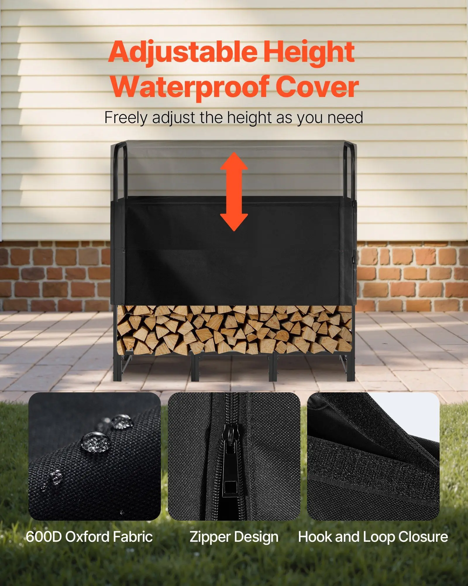 4 FT Outdoor Firewood Rack with Waterproof Cover 1/4 Cord Wood Storage Metal Log Holder 400LB Heavy Duty Firewood Holder