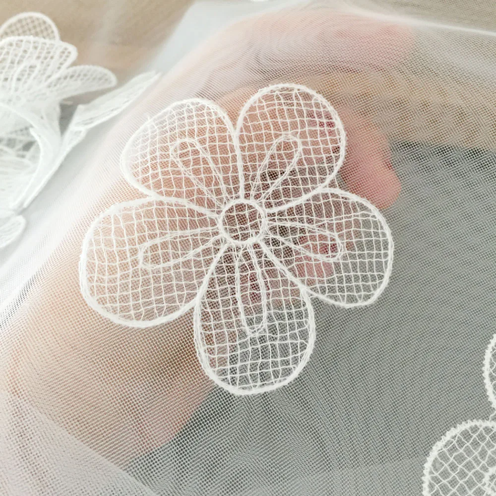 5Pcs White Flowers Mesh Patch Handmade Sewing Material Repair Application 7CM Wide
