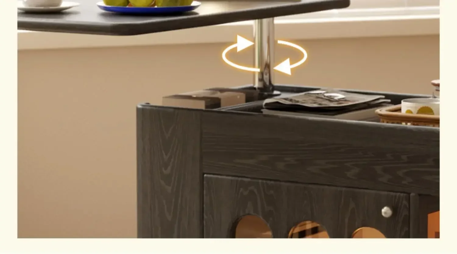 A  FG44Living Room Home Solid Wood Tea Table Multifunctional Lifting Mobile Side Table Tea Cabinet