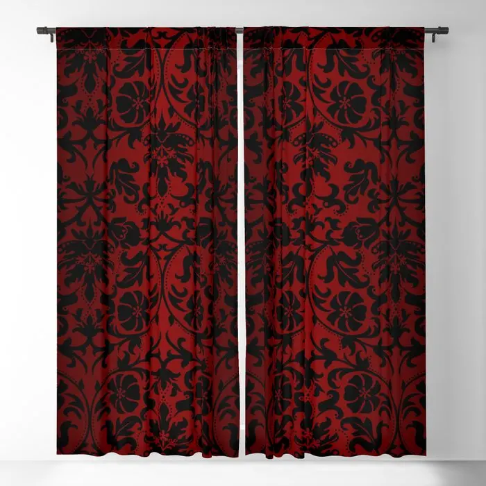 

Dark Red And Black Damask Blackout Curtains 3D Print Window Curtains For Bedroom Living Room Decor Window Treatments