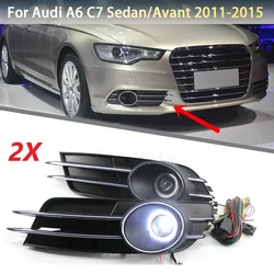 1 Pair Left&Right Car Front Lower Bumper Fog Light Grilles Cover Fog Lamp Set Racing Grilles For Audi A6 C7 2012-2015 Modified