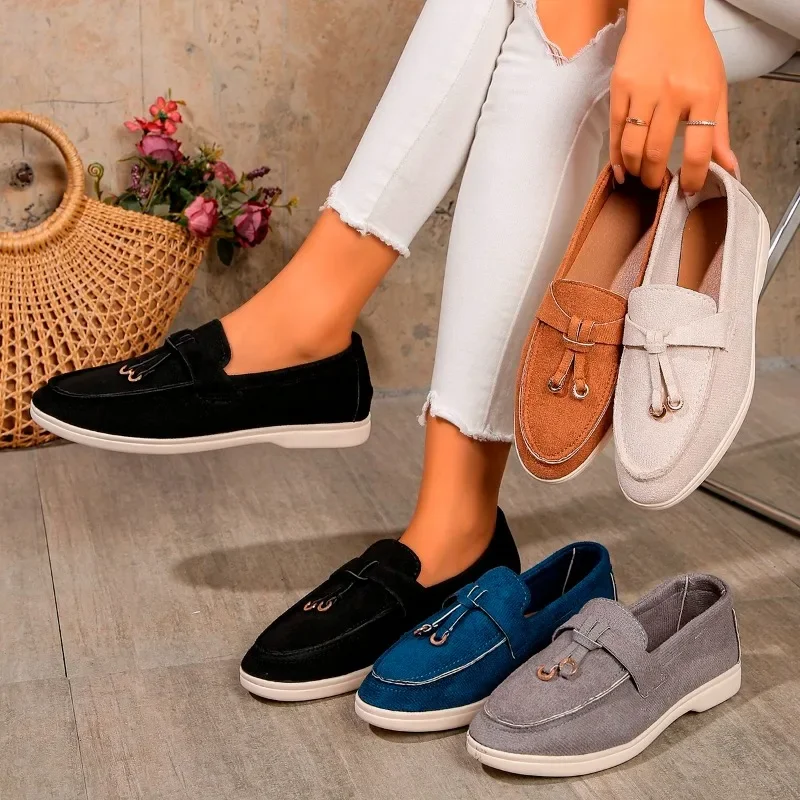 Casual Instappers Voor Dames 2024 Nieuwe Dagelijkse Outdoor Wandelen Dames Flats Zachte Zool Comfortabele Kudde Stof Rijschoenen Dames