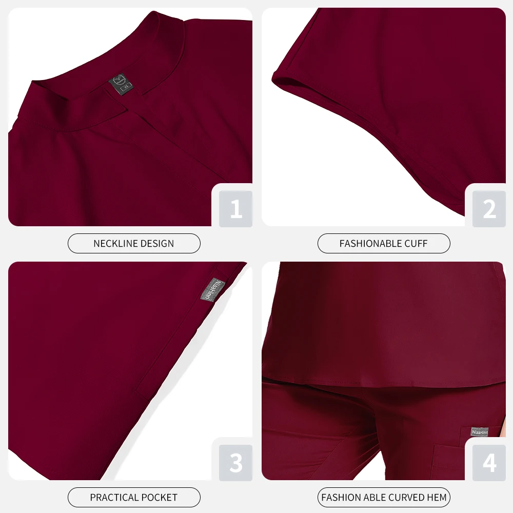 Scrub medico Set Uniformi spa Uniforme da lavoro sanitario Estetista Abiti da lavoro Scrub Top Pantaloni Set Abbigliamento da lavoro unisex per farmacista