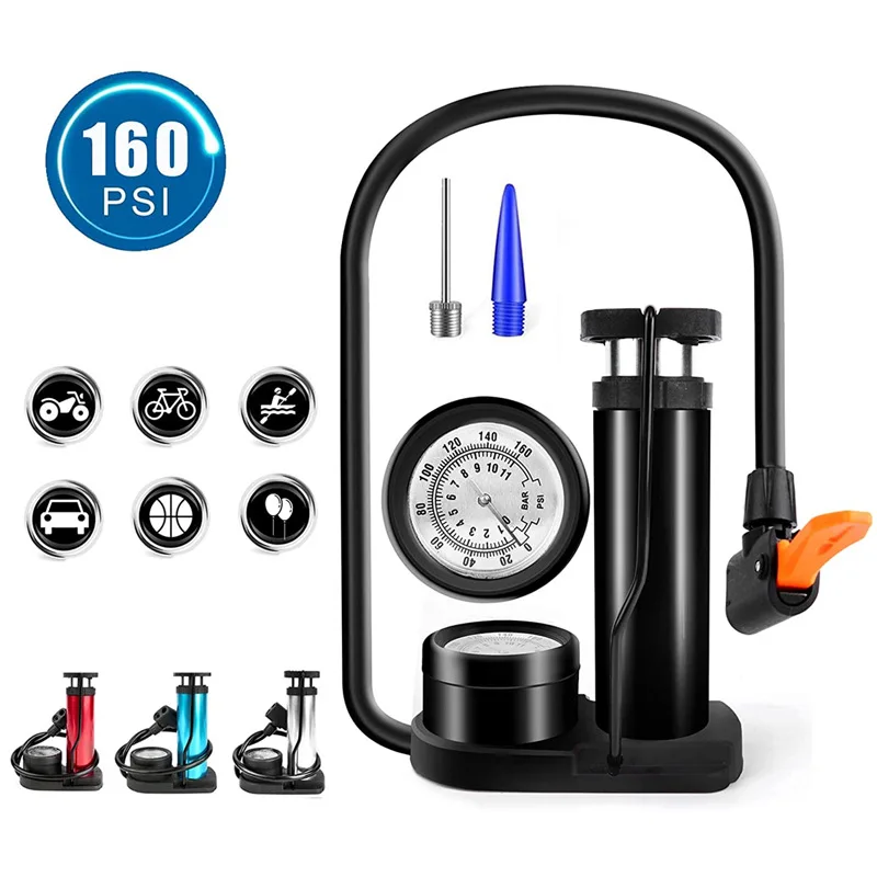 

Bicycle Pump With 160PSI Gauge Aluminum Alloy Foot Pedal Inflator External Hose MTB Bike Tire Air Pump For Basketball