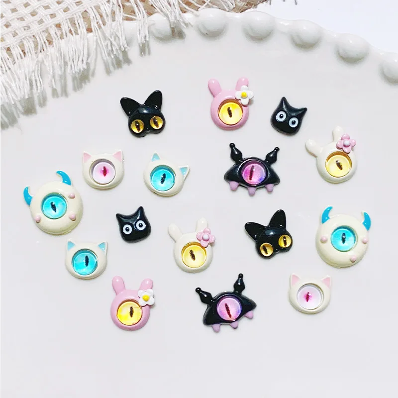 5pcs Nail Art Dopamine Little Demon Halloween Big Eyes Cartoon Myopic Little Cat Monster Cute Bunny Monster Nail Charms