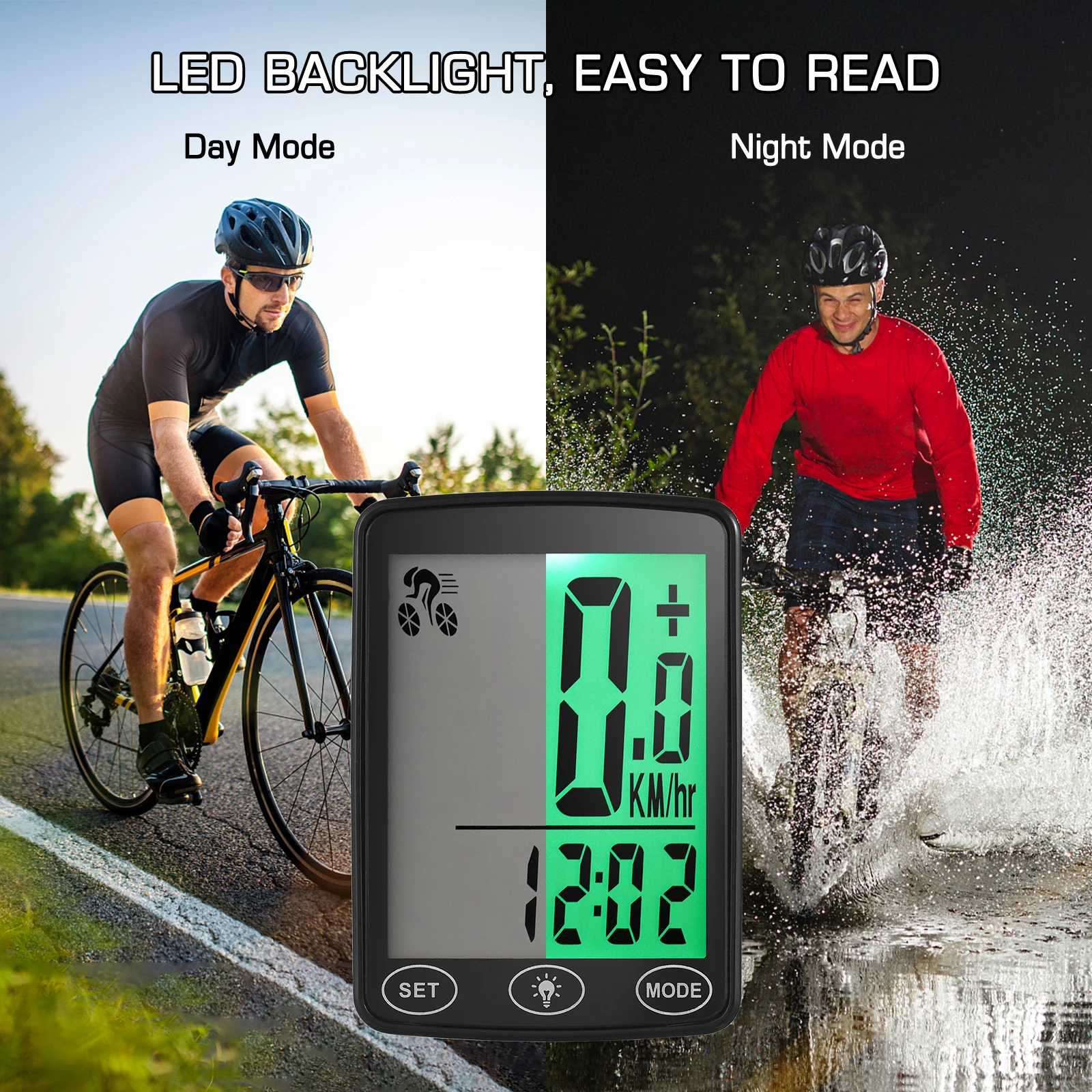 Waterproof Bike Computer with LED Backlight Bicycle Speedometer Odometer Calorie Counter and Temperature Display