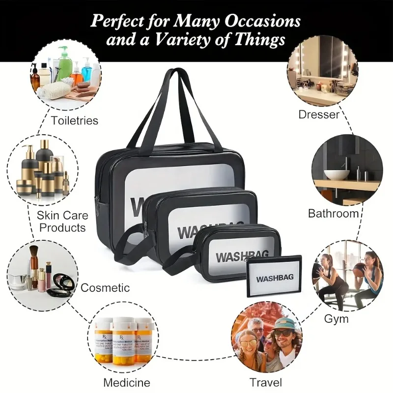防水トイレタリーバッグ大容量旅行化粧品収納袋高級感ポータブル透明 PVC トイレタリーバッグ