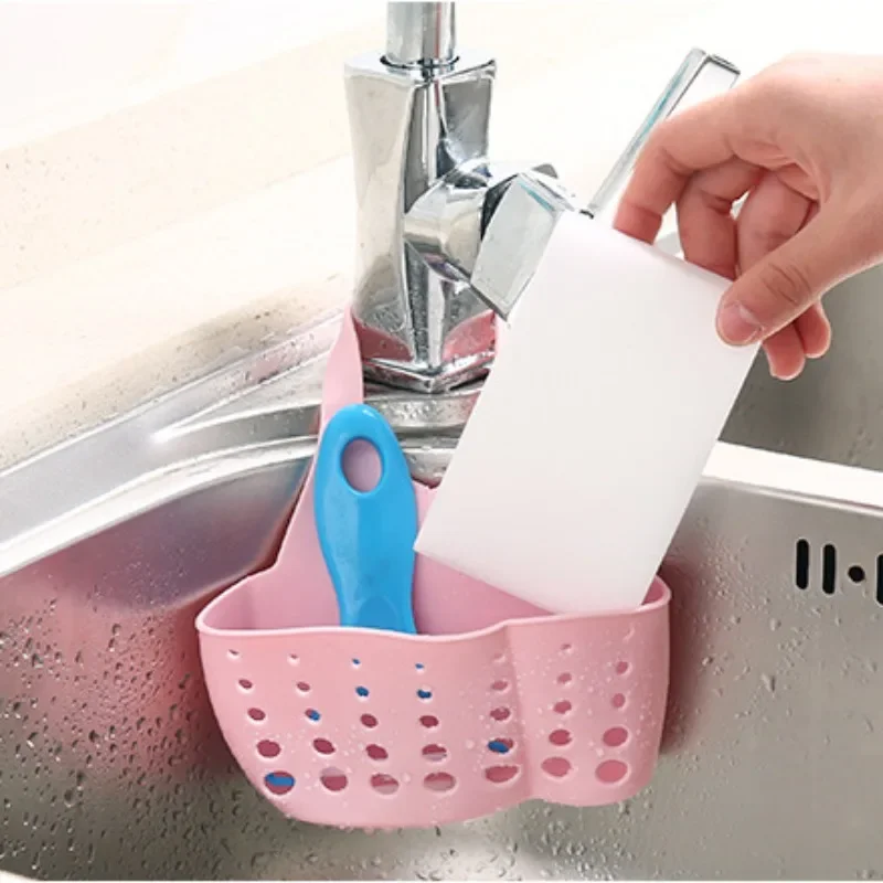 1 PCS Sink Sponge Storage Basket Adjustable  Snap on Sponge Drain Rack Faucet Storage Hanging Bag  Housewear Furnishings