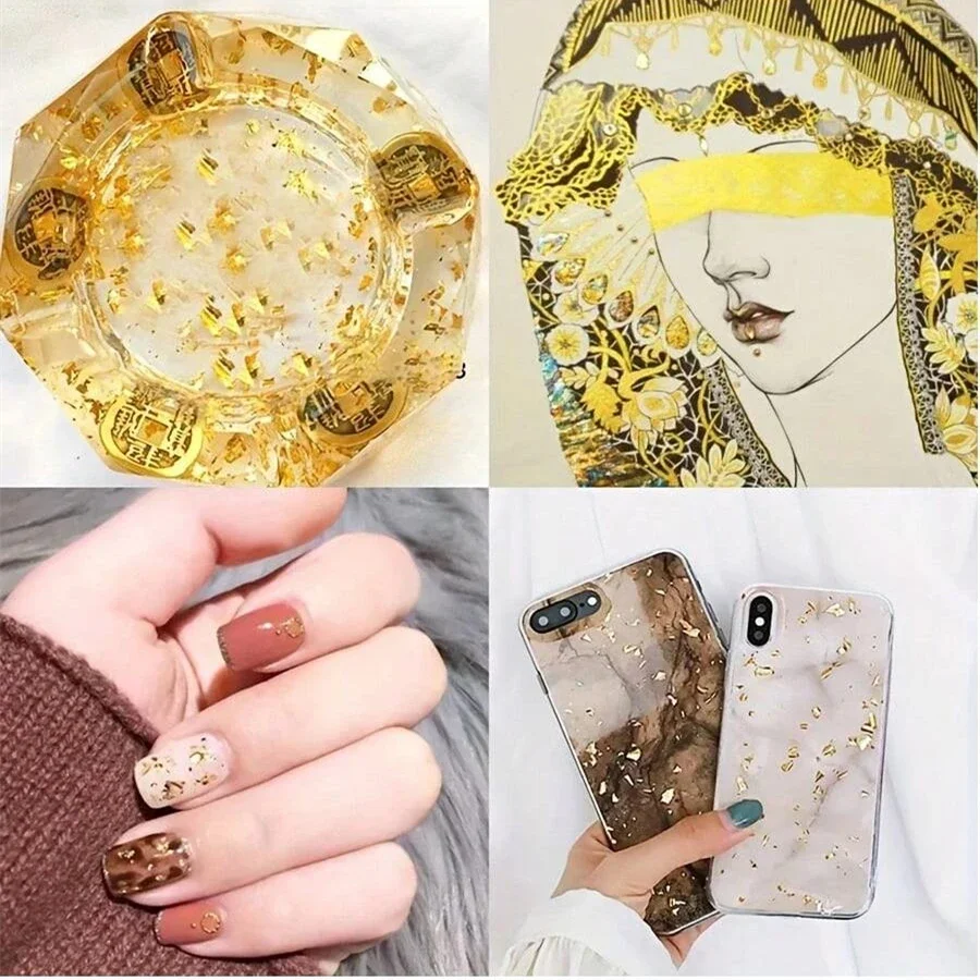 Feuille de paillettes en vrac pour la décoration de manucure, feuille de flocon de cuir chevelu, or, argent, cuivre, dorure, accessoires d'art des ongles