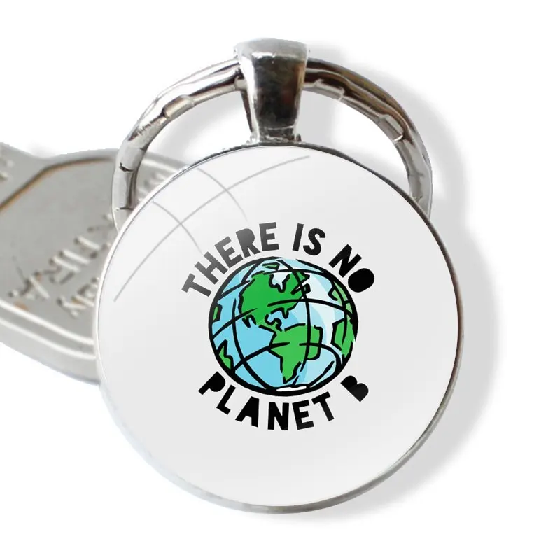 No Planet B Keychain Handmade Glass Cabochon Key Ring Holder Pendant Key Chains