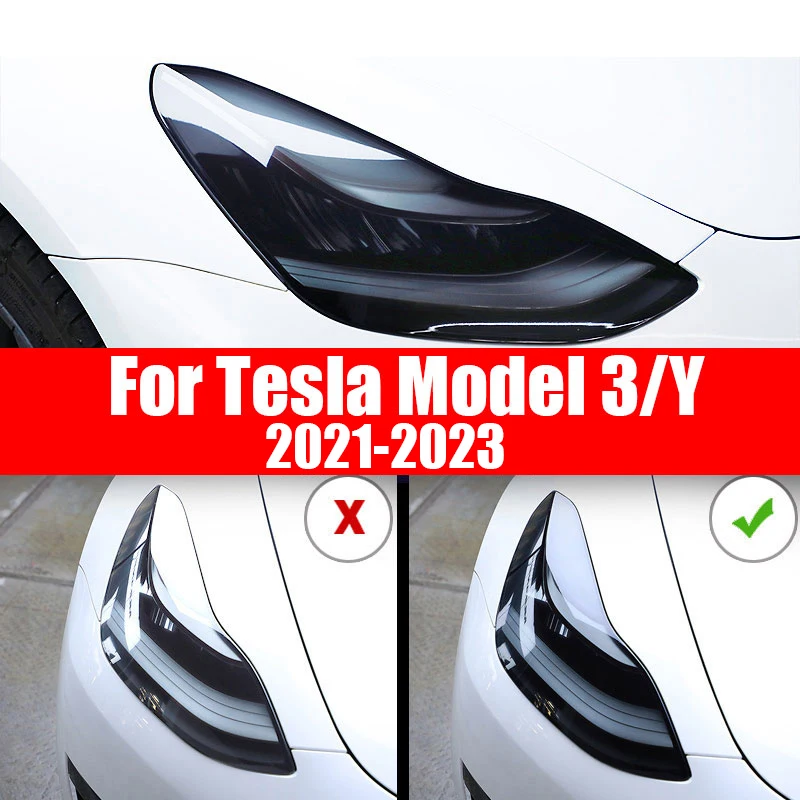 Front Headlamp Car Styling Sticker For Tesla Model 3 Y 2021 2022 2023 Headlamps TPU Black Headlights Protector Film Accessories