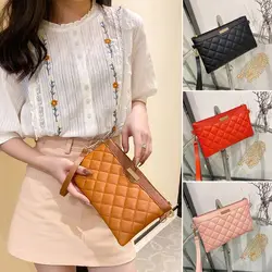 Stylish Wristlet Bag PU Leather Envelope Purse Chain Shoulder Crossbody Handbags Portable Party Clutch Bags Pure Color Wallet