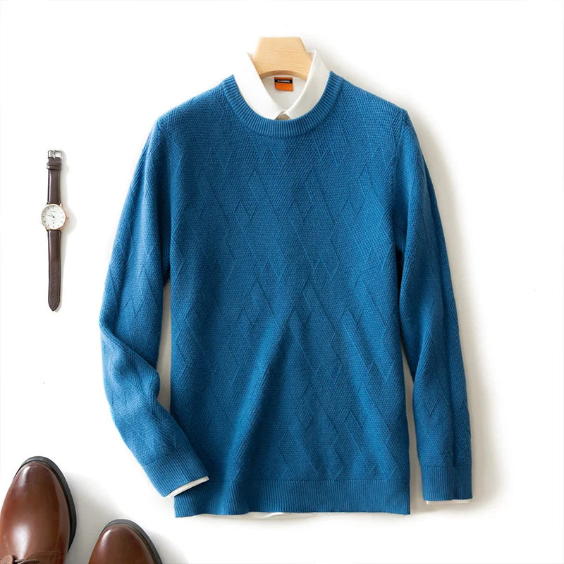 

Men Thick Woolen Sweater Solid Color Mat Knitted Round Neck Long Sleeve Autumn Winter New Double Strand Thickened Trend Underlay