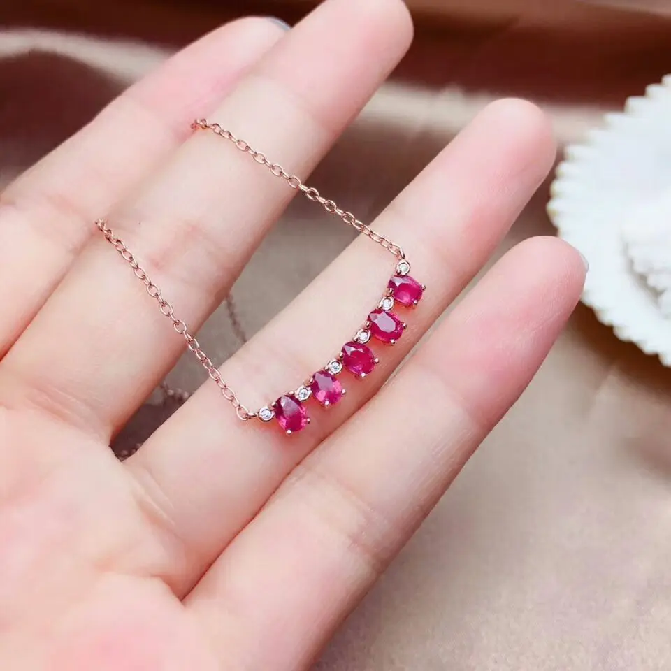 

MeiBaPJ Natural New Burned Ruby Fashion Pendant Necklace Genuine 925 Silver Fine Wedding Jewelry for Women