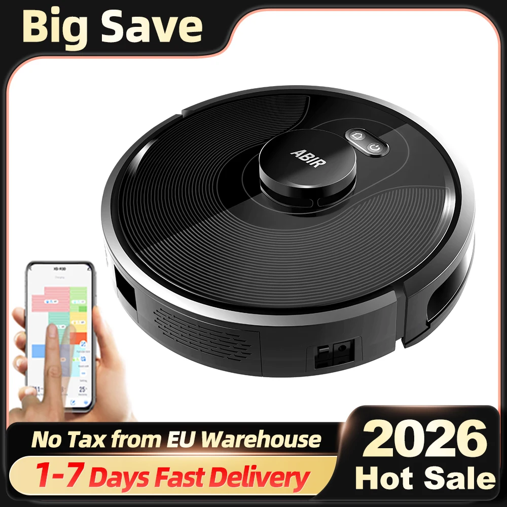 ABIR Robot aspirador X8, con navegación láser Lidar, succión de 6500pa, mapa de suelo múltiple, lámpara UV, en húmedo en forma de Y fregado, zonas de aplicación sin Go,Sensor TOF único